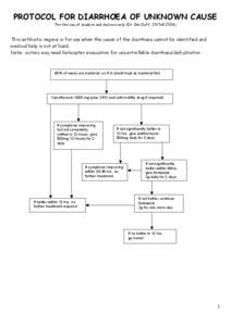 PROTOCOL FOR DIARRHOEA OF UNKNOWN CAUSE For the use of leaders and doctors only (Dr Jim Duff, This antibiotic regime is for use when the cause of the diarrhoea cannot be identified and medical help is not at 