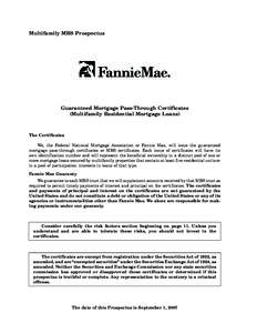 Multifamily MBS Prospectus  Guaranteed Mortgage Pass-Through Certificates (Multifamily Residential Mortgage Loans)  The Certificates