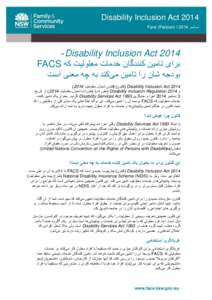 ‫‪Disability Inclusion Act 2014‬‬ ‫دسامبر ‪Farsi (Persian) I 4102‬‬ ‫‪- Disability Inclusion Act 2014‬‬ ‫برای تامین کنندگان خدمات معلولیت که ‪FACS‬‬ ‫