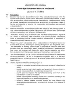 LEICESTER CITY COUNCIL  Planning Enforcement Policy & Procedure (Approved 12 June