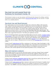 Sea level rise and coastal flood risk: Summary for Accomack County, VA This document is meant as a one­stop summary and brief guide that integrates key findings, methods,  interpretation and links fro