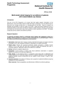 Clinical research / Design of experiments / Epidemiology / Nursing research / Medical technology / Health technology assessment / National Institute for Health Research / Clinical trial / Diabetic retinopathy / Medicine / Research / Health