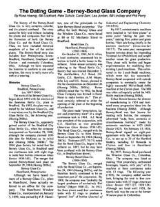 The Dating Game - Berney-Bond Glass Company  By Russ Hoenig, Bill Lockhart, Pete Schulz, Carol Serr, Les Jordan, Bill Lindsey and Phil Perry The history of the Berney-Bond Glass Co. is very complex, colorful, and (in pla