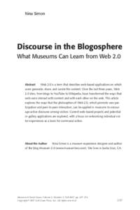 Nina Simon  Discourse in the Blogosphere What Museums Can Learn from Web 2.0  Abstract