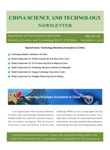 CHINA SCIENCE AND TECHNOLOGY NEWSLETTER Department of International Cooperation Ministry of Science and Technology(MOST), P.R.China  No.22-23