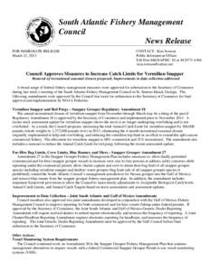 South Atlantic Fishery Management Council News Release FOR IMMEDIATE RELEASE March 12, 2013