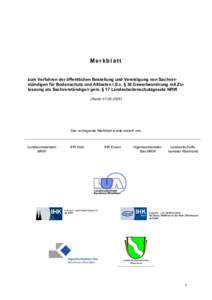 Merkblatt zum Verfahren der öffentlichen Bestellung und Vereidigung von Sachverständigen für Bodenschutz und Altlasten i.S.v. § 36 Gewerbeordnung mit Zulassung als Sachverständige/r gem. § 17 Landesbodenschutzgeset