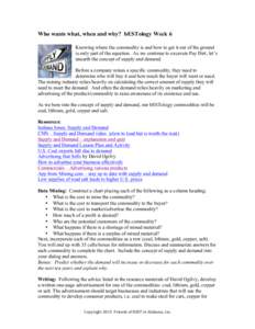 Who wants what, when and why? bESTology Week 6 Knowing where the commodity is and how to get it out of the ground is only part of the equation. As we continue to excavate Pay Dirt, let’s unearth the concept of supply a