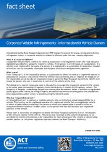 Corporate Vehicle Infringements - Information for Vehicle Owners