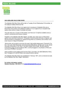 Microsoft Word - Media Release - Adelaide Hills Wine Show - November 2010