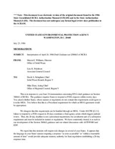 *** Note: This document is an electronic version of the original document found in the 1986 State Consolidated RCRA Authorization Manual (SCRAM) and in the State Authorization Manual (SAM). The document has not undergone