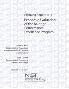 Planning Report[removed]Economic Evaluation of the Baldrige Performance Excellence Program