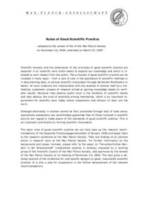 Rules of Good Scientific Pranctice 2009