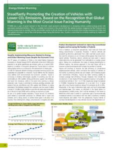 S u s t a i n a b i l i t y Re p o r t[removed]I Environmental Aspects  Energy/Global Warming Steadfastly Promoting the Creation of Vehicles with Lower CO2 Emissions, Based on the Recognition that Global