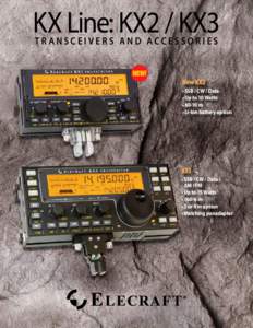 KX Line: KX2 / KX3 TRANSCEIVERS AND ACCESSORIES New KX2 •	SSB / CW / Data •	Up to 10 Watts