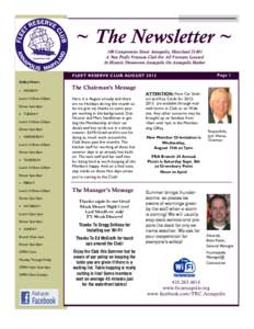 ~ The Newsletter ~ 100 Compromise Street Annapolis, MarylandA Non Profit Veterans Club For All Veterans Located In Historic Downtown Annapolis On Annapolis Harbor FLEET RESERVE CLUB AUGUST 2012