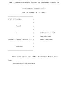 Case 1:11-cv[removed]CKK-MG-ESH Document 149 Filed[removed]Page 1 of 119  UNITED STATES DISTRICT COURT FOR THE DISTRICT OF COLUMBIA ___________________________________ STATE OF FLORIDA,