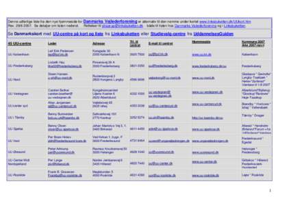 Denne udførlige liste fra den nye hjemmeside for Danmarks Vejlederforening er alternativ til den nemme under kortet www.linksbuketten.dk/UUkort.htm RevSe detaljer om listen nederst. Rettelser til straarup@l