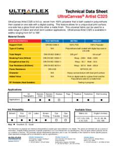 Technical Data Sheet UltraCanvas® Artist C325 UltraCanvas Artist C325 is 9.6 oz. woven from 100% polyester that is bath coated in polyurethane then coated on one side with a digital coating. This feature allows for a un