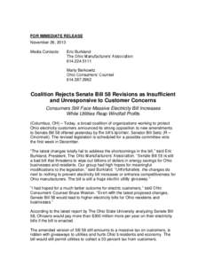 FOR IMMEDIATE RELEASE November 26, 2013 Media Contacts: Eric Burkland The Ohio Manufacturers’ Association