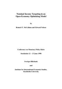 Nominal Income Targeting in an Open-Economy Optimizing Model by Bennett T. McCallum and Edward Nelson