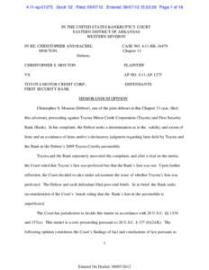 4:11-ap[removed]Doc#: 32 Filed: [removed]Entered: [removed]:03:28 Page 1 of 18  IN THE UNITED STATES BANKRUPTCY COURT EASTERN DISTRICT OF ARKANSAS WESTERN DIVISION IN RE: CHRISTOPHER AND RACHEL