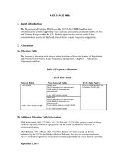 [removed]MHz 1. Band Introduction The Department of Defense (DOD) uses the[removed]MHz band for fixed communication systems supporting voice and data applications at limited number of Test and Training Ranges with