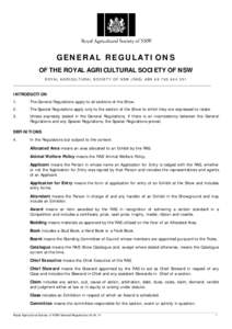 GENERAL REGULATIONS OF THE ROYAL AGRICULTURAL SOCIETY OF NSW ROYAL AGRICULTURAL SOCIETY OF NSW (RAS) ABN[removed]