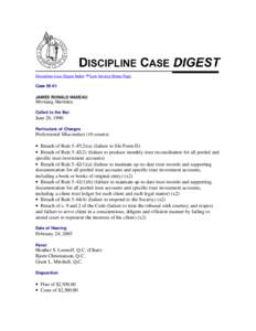 Discipline Case Digest Index  Law Society Home Page Case[removed]JAMES RONALD NADEAU