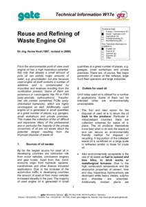 Technical Information W17e  Reuse and Refining of Waste Engine Oil Dr.-Ing. Heino Vest (1997, revised in 2000)