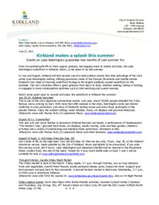 City of Kirkland Tourism News Release 123 – Fifth Avenue Kirkland, WAwww.explorekirkland.com