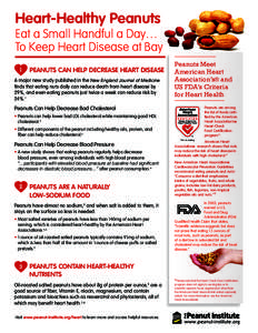 Heart-Healthy Peanuts  Eat a SmallHeARt-HeAltHy Handful a Day…Peanuts To Keep Heart Disease at Bay Per 1 oz. serving