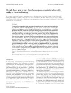 Molecular Ecology, 2091– 2102  doi: j.1365-294Xx Bread, beer and wine: Saccharomyces cerevisiae diversity reflects human history