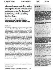 DE-AI09-00SR22188  JOURNAL ARTICLE A containment and disposition strategy for tritium-contaminated