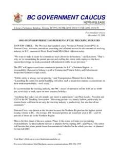 BC GOVERNMENT CAUCUS NEWS RELEASE E-Annex, Parliament Buildings, Victoria, BC V8V 1X4 TEL: ([removed]FAX: ([removed]For immediate release December 19, 2006