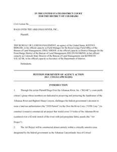 IN THE UNITED STATES DISTRICT COURT FOR THE DISTRICT OF COLORADO Civil Action No._______________________ RAGS OVER THE ARKANSAS RIVER, INC., Plaintiff, v.