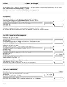 T1[removed]Federal Worksheet Use the following charts to make your calculations according to the line instructions contained in your General Income Tax and Benefit Guide for Non-Residents and Deemed Residents of Canada.