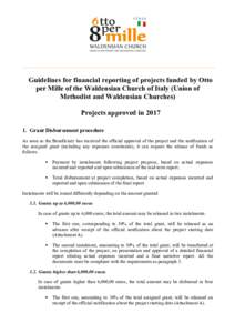 _______________________________________________________________ _ Guidelines for financial reporting of projects funded by Otto per Mille of the Waldensian Church of Italy (Union of Methodist and Waldensian Churches)