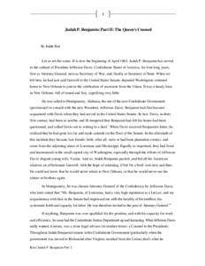 Jewish American military history / Judah P. Benjamin / Book of Genesis / Superintendents of the United States Military Academy / Jefferson Davis / John Slidell / Judah / Robert E. Lee / Confederate Secret Service / Confederate States of America / Politics of the United States / United States