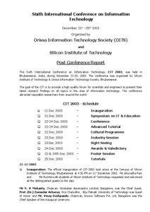 Sixth International Conference on Information Technology