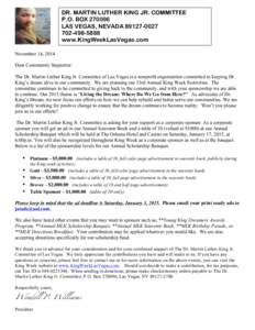 DR. MARTIN LUTHER KING JR. COMMITTEE P.O. BOX[removed]LAS VEGAS, NEVADA[removed][removed]www.KingWeekLasVegas.com November 14, 2014