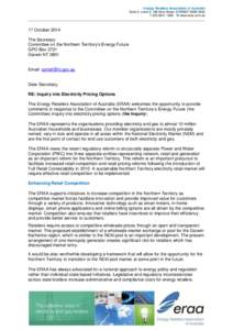Energy Retailers Association of Australia Suite 3, Level 5, 189 Kent Street, SYDNEY NSW 2000 TW www.eraa.com.au 17 October 2014 The Secretary