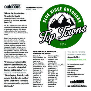 FOR IMMEDIATE RELEASE  AUGUST 1, 2014 What’s the Top Outdoor Town in the South?