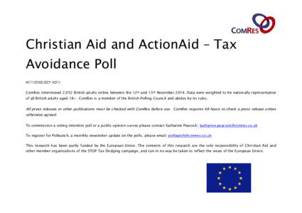 Christian Aid and ActionAid – Tax Avoidance Poll METHODOLOGY NOTE ComRes interviewed 2,052 British adults online between the 12th and 13th NovemberData were weighted to be nationally representative of all Britis