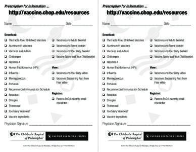 Prescription for Information ...  Prescription for Information ... http://vaccine.chop.edu/resources