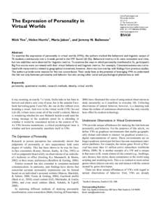 The Expression of Personality in Virtual Worlds Social Psychological and Personality Science[removed]