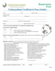 Requirements Form Undergraduate Certificate in Peace Studies _________________________________________________________________________________________ Name: _____________________________ I.D. #: ________________ Phone Nu