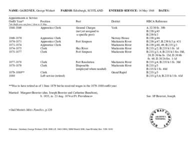 NAME: GAIRDNER, George Wishart[removed]PARISH: Edinburgh, SCOTLAND[removed]ENTERED SERVICE: 14 May 1868