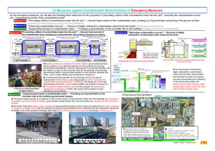 (3) Measures against Contaminated Water/Outlines of Emergency Measures As the emergency measures, we will take the following three measures for the purposes of “preventing outflow of the contaminated water into the por