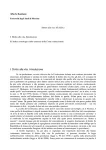 Alberto Randazzo Università degli Studi di Messina Diritto alla vita (ITALIA)  I. Diritto alla vita. Introduzione